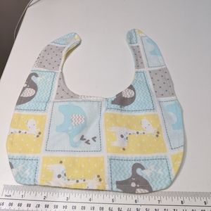 Handcrafted Elephant and Giraffe Flannel Baby bib, made in the USA- SALE